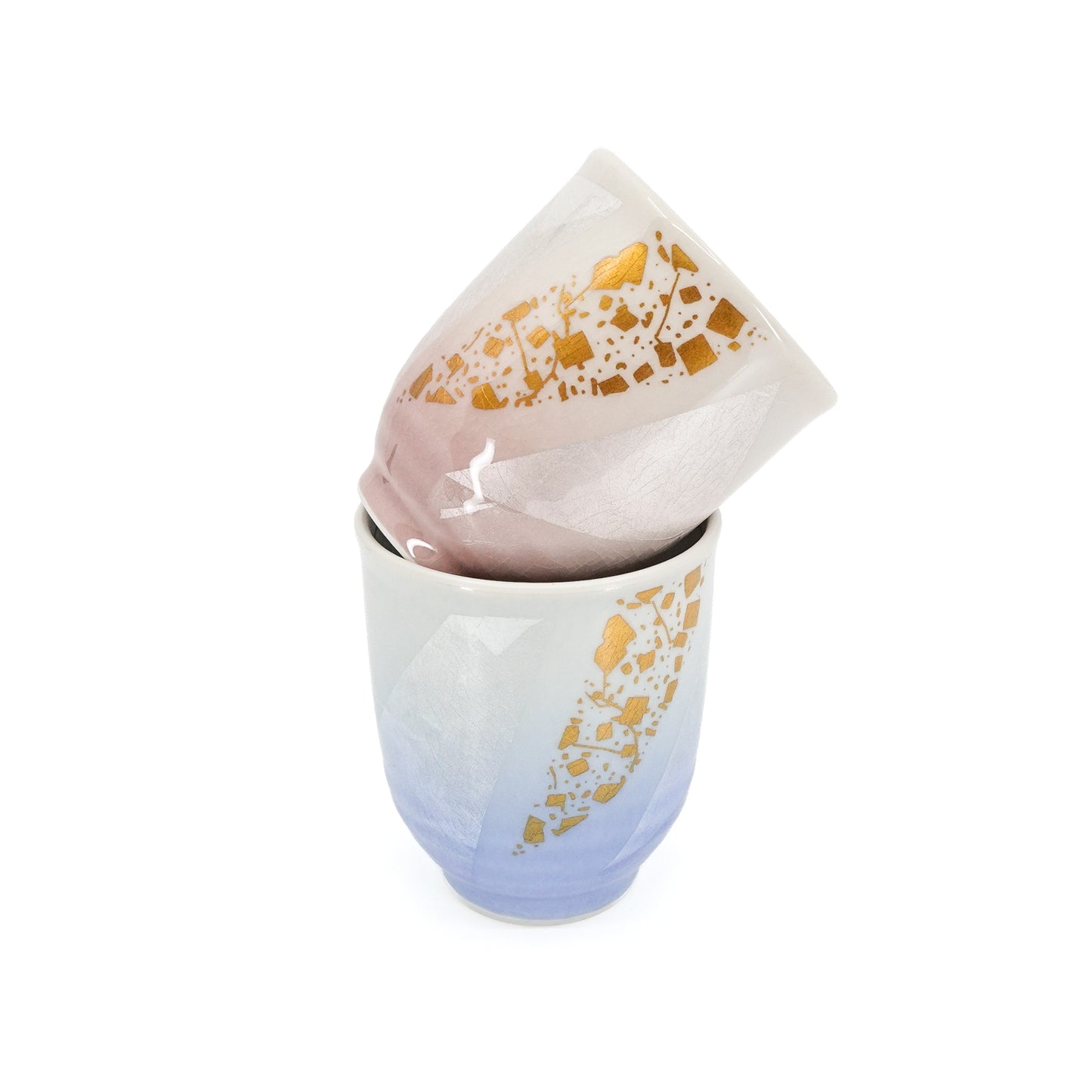 Gold and Silver Leaf Glaze Set of 2 Yunomi Cups