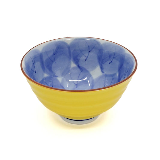 Owl Motif Yellow-Blue Rice Bowl