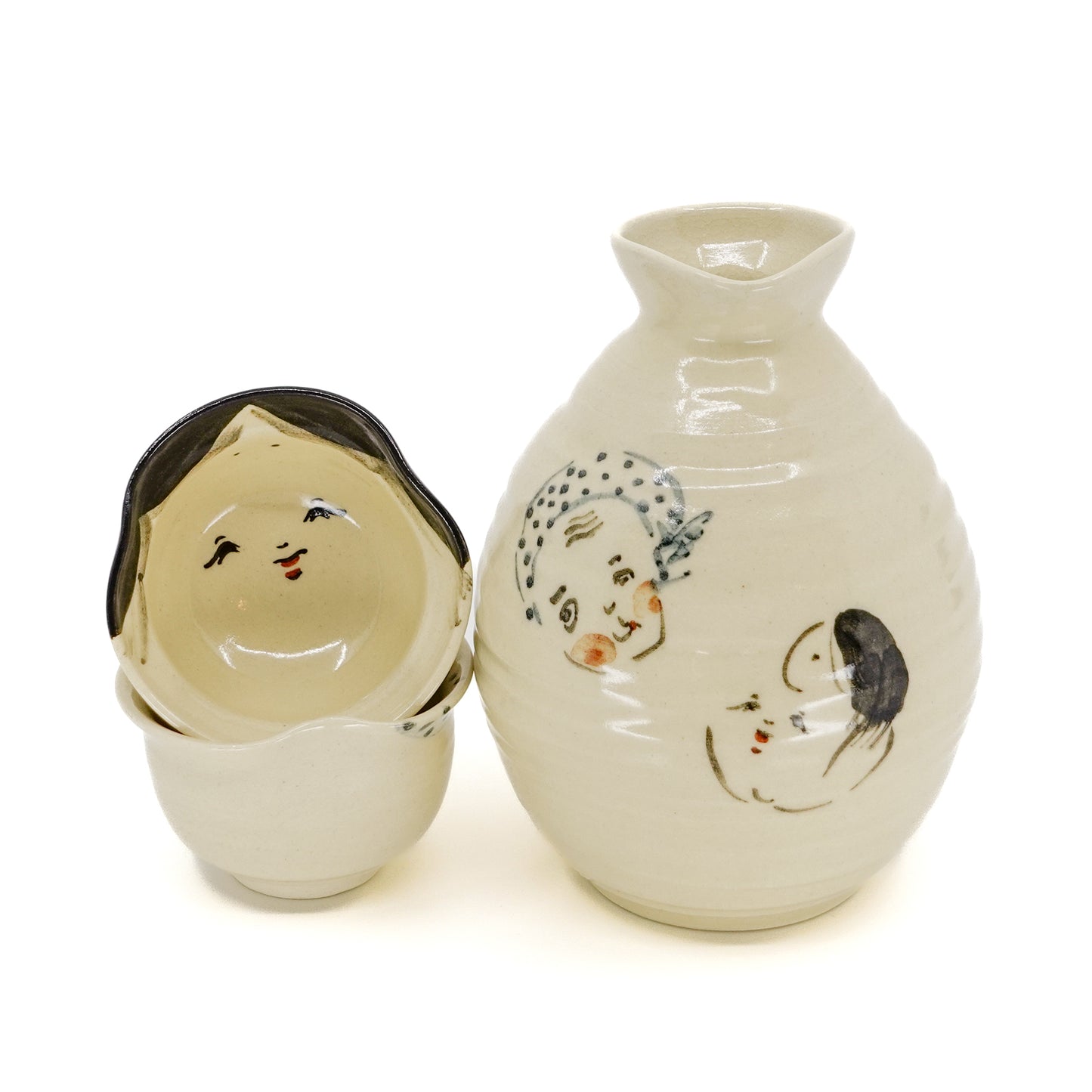 Otafuku-Hyottoko Sake Cup and Carafe Set