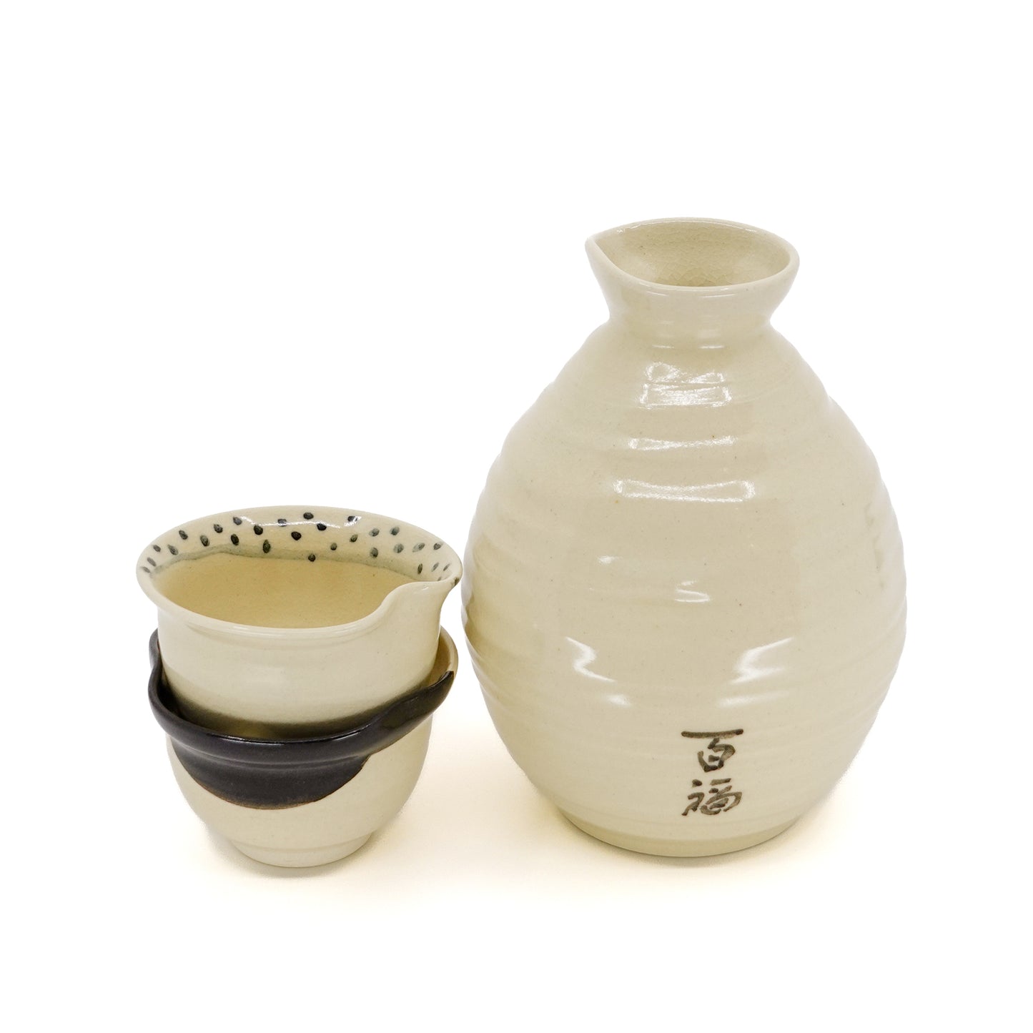 Otafuku-Hyottoko Sake Cup and Carafe Set