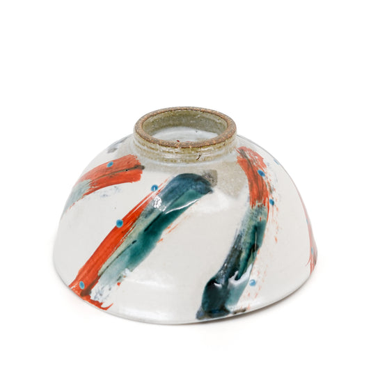 Asymmetric White Glaze Bowl with Calligraphic Overglaze Strokes
