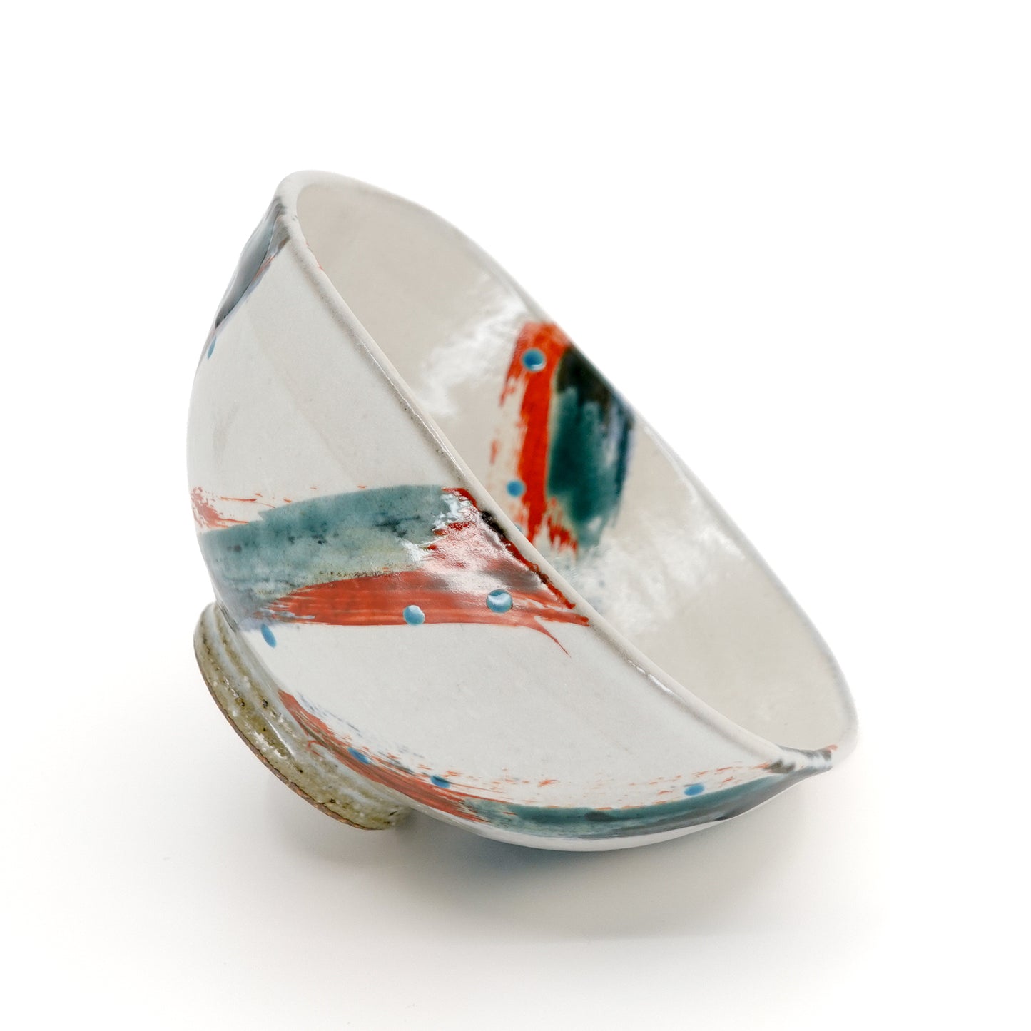 Asymmetric White Glaze Bowl with Calligraphic Overglaze Strokes