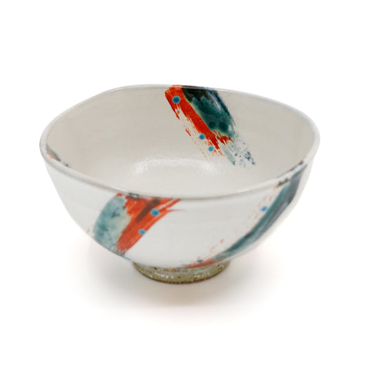 Asymmetric White Glaze Bowl with Calligraphic Overglaze Strokes