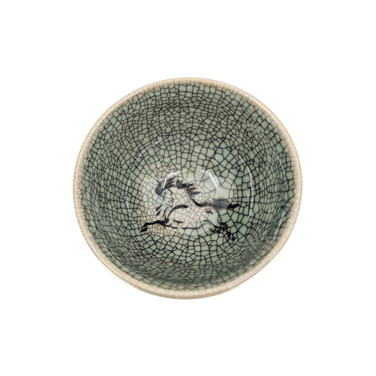 Double Walled Obori-Soma Sencha Tea Cup Lucky Horse Motif