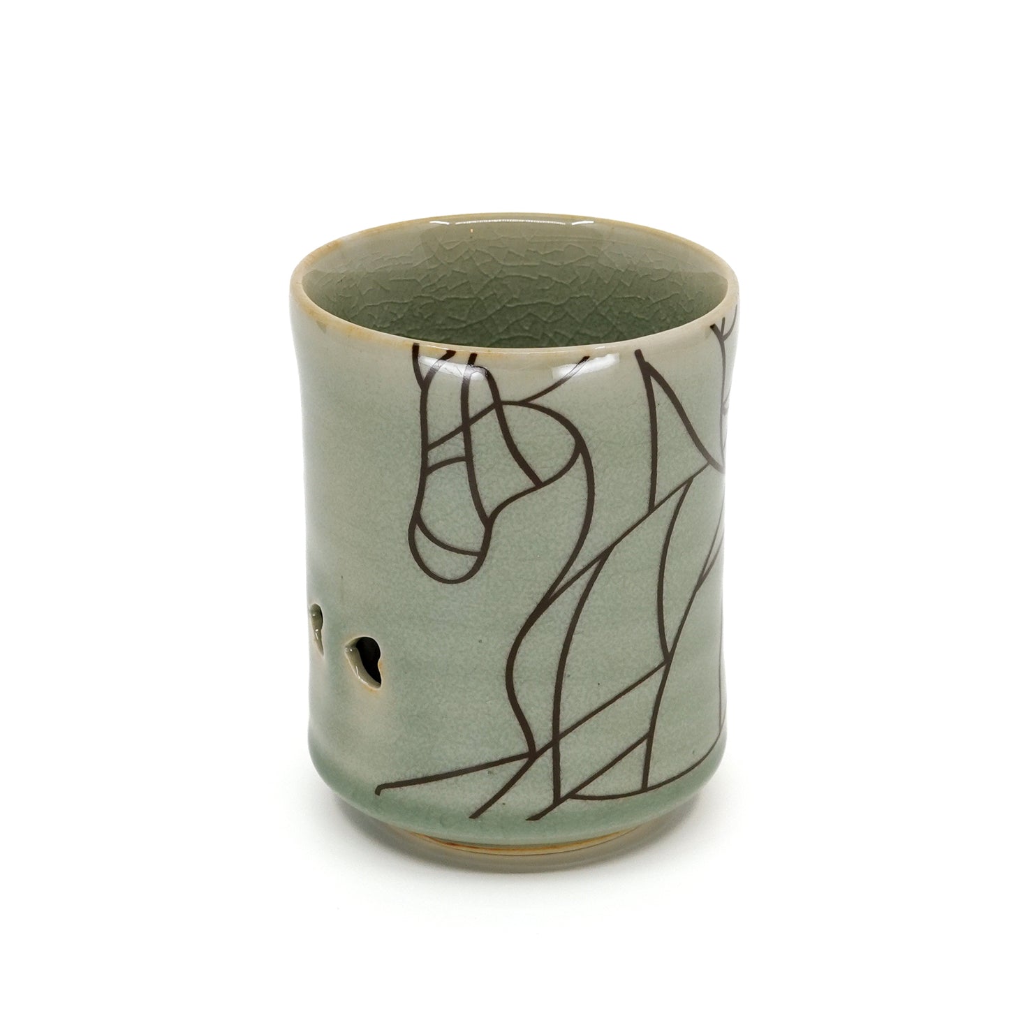 Double Walled Obori-Soma Yunomi Cup Horse Line Art