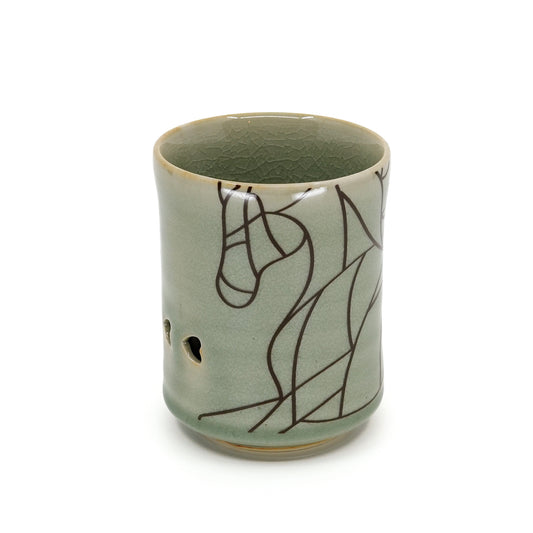 Double Walled Obori-Soma Yunomi Cup Horse Line Art