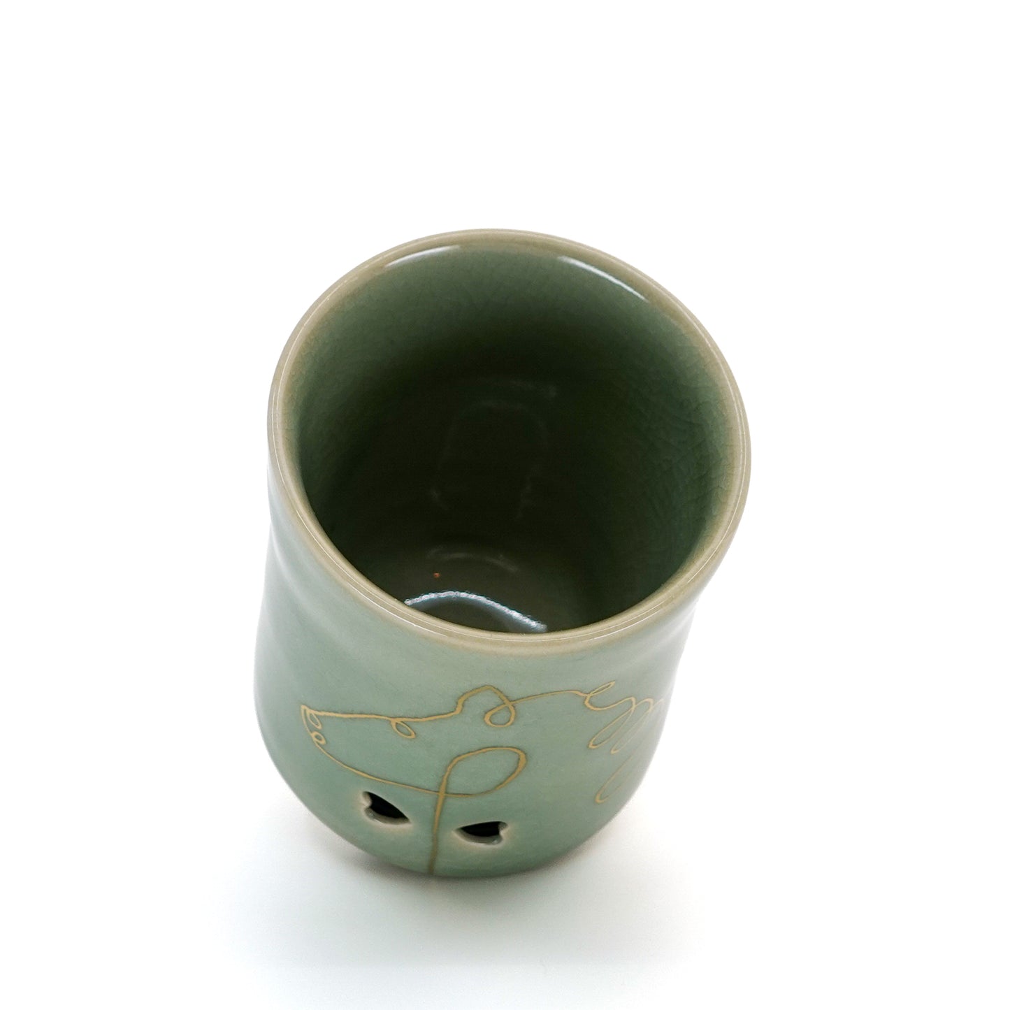 Double Walled Obori-Soma Yunomi Cup Golden Horse Line Art