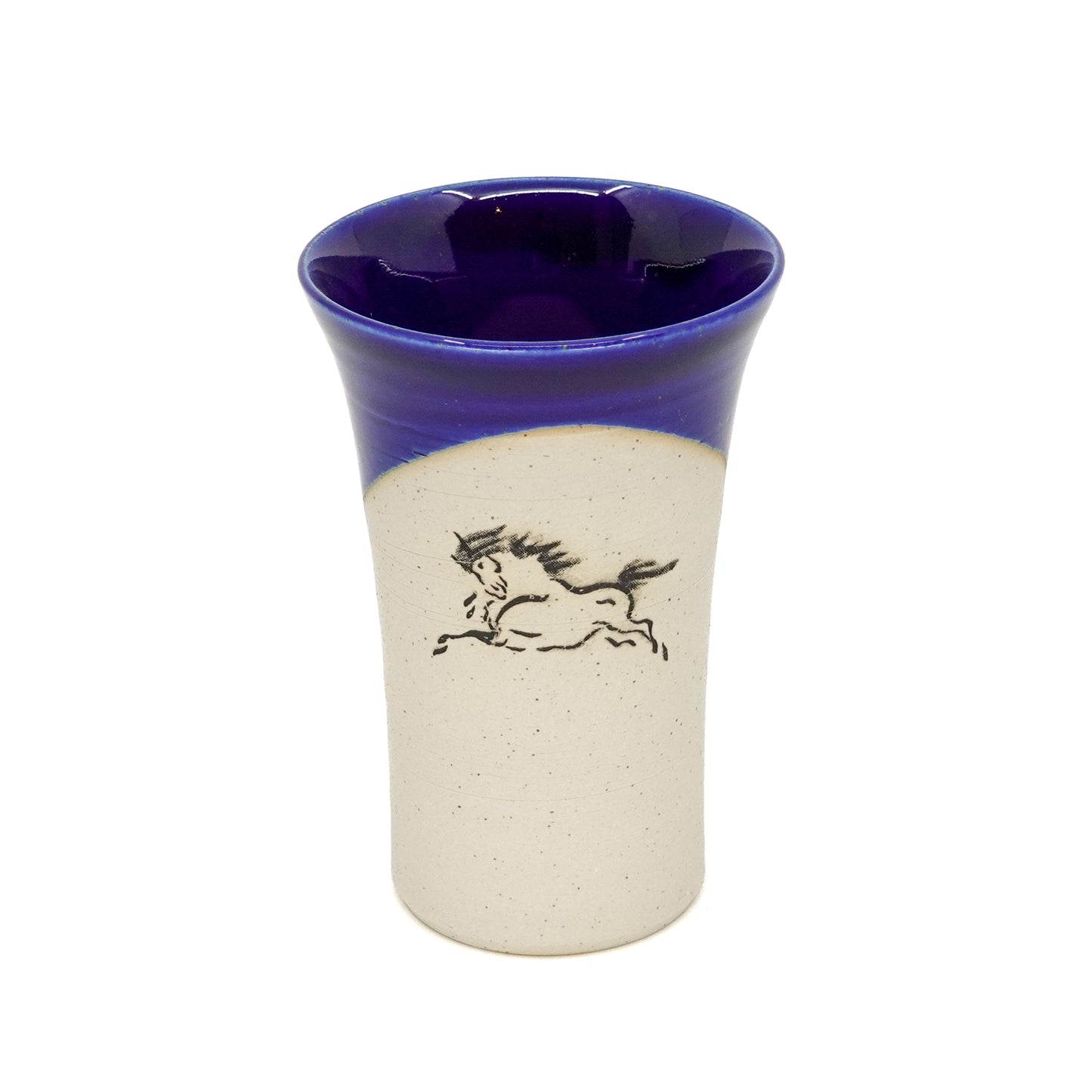 Set of 5 Partially Glazed Obori-Soma Lucky Horse Motif Tumblers