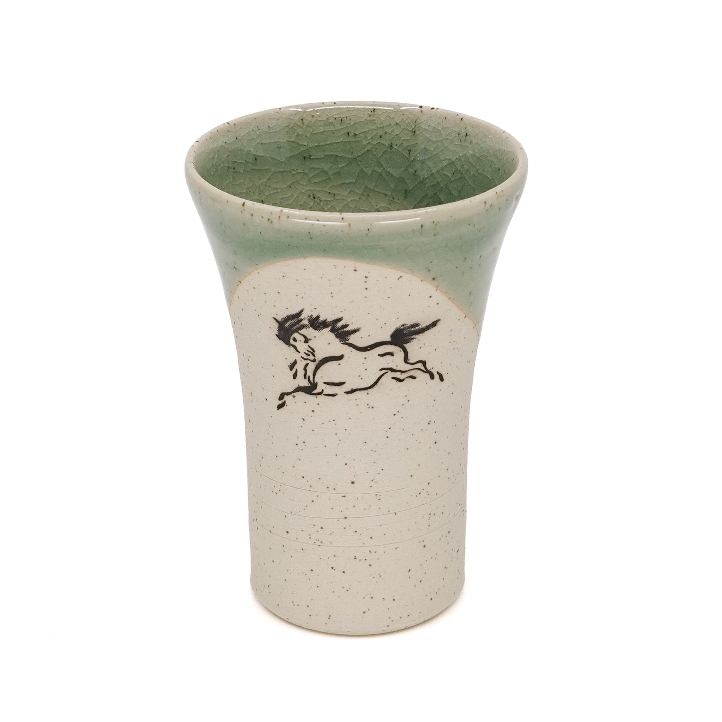 Set of 5 Partially Glazed Obori-Soma Lucky Horse Motif Tumblers