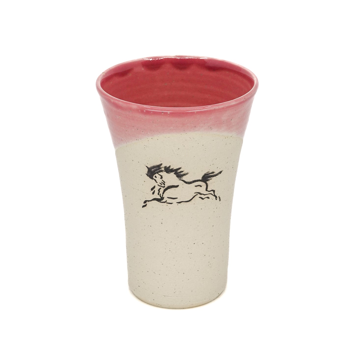 Set of 5 Partially Glazed Obori-Soma Lucky Horse Motif Tumblers