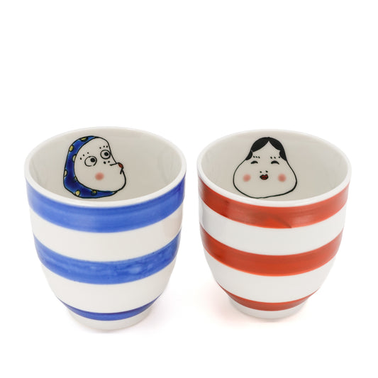 Otafuku-Hyottoko Set of 2 Yunomi Cups