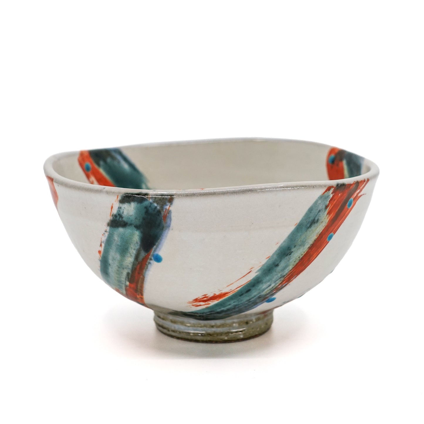 Asymmetric White Glaze Bowl with Calligraphic Overglaze Strokes