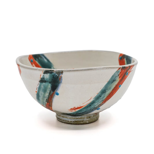 Asymmetric White Glaze Bowl with Calligraphic Overglaze Strokes