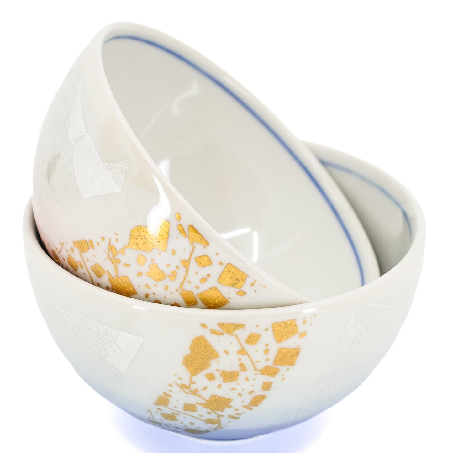 Gold and Silver Leaf Glaze Set of 2 Bowls