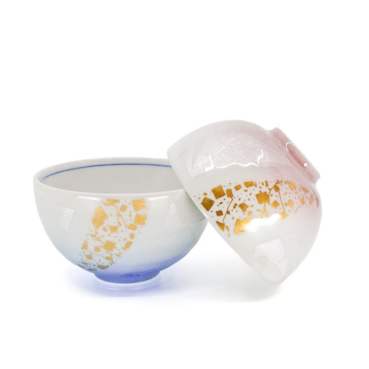 Gold and Silver Leaf Glaze Set of 2 Bowls