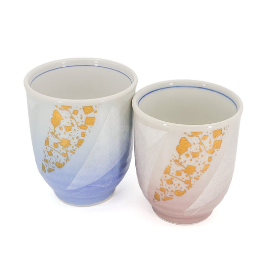 Gold and Silver Leaf Glaze Set of 2 Yunomi Cups