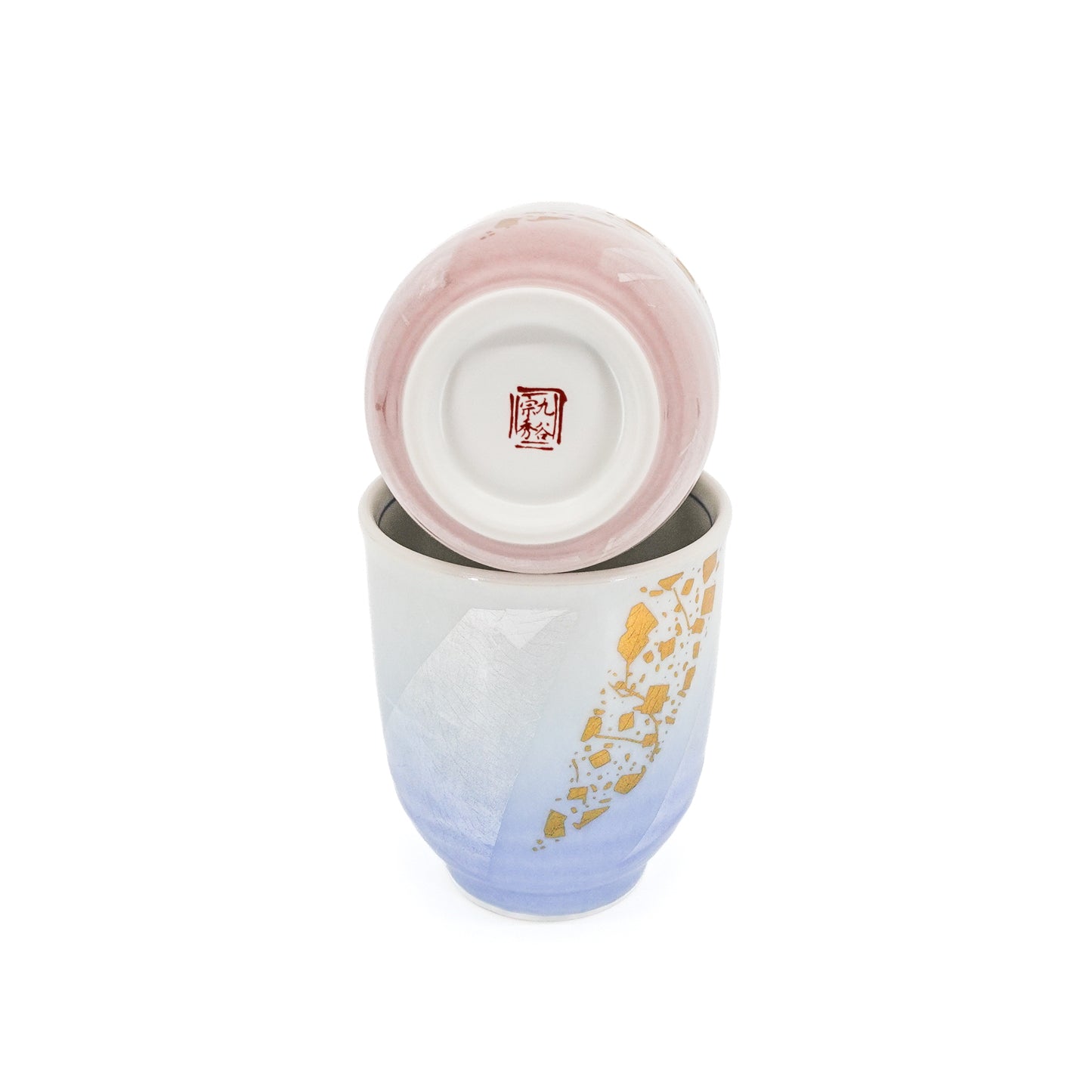 Gold and Silver Leaf Glaze Set of 2 Yunomi Cups