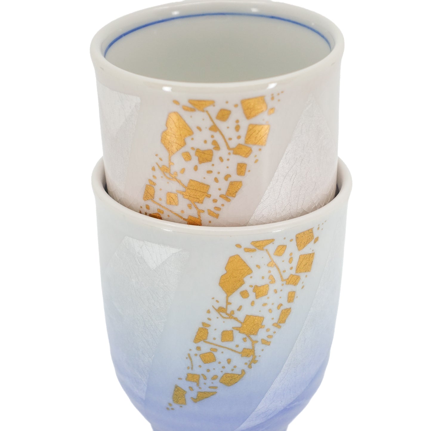 Gold and Silver Leaf Glaze Set of 2 Yunomi Cups