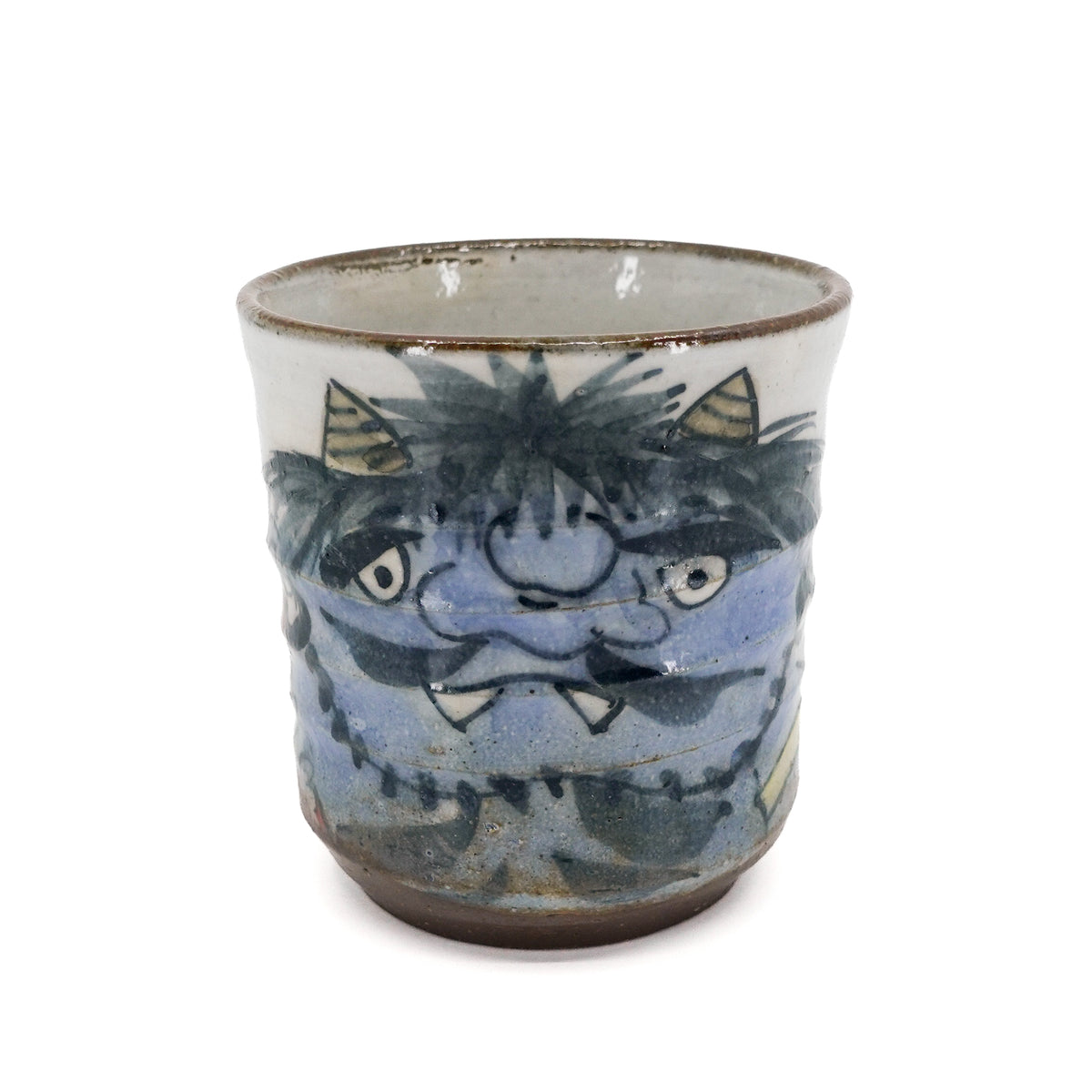 Oni Yunomi Teacup with Matching Paulownia Box - Blue