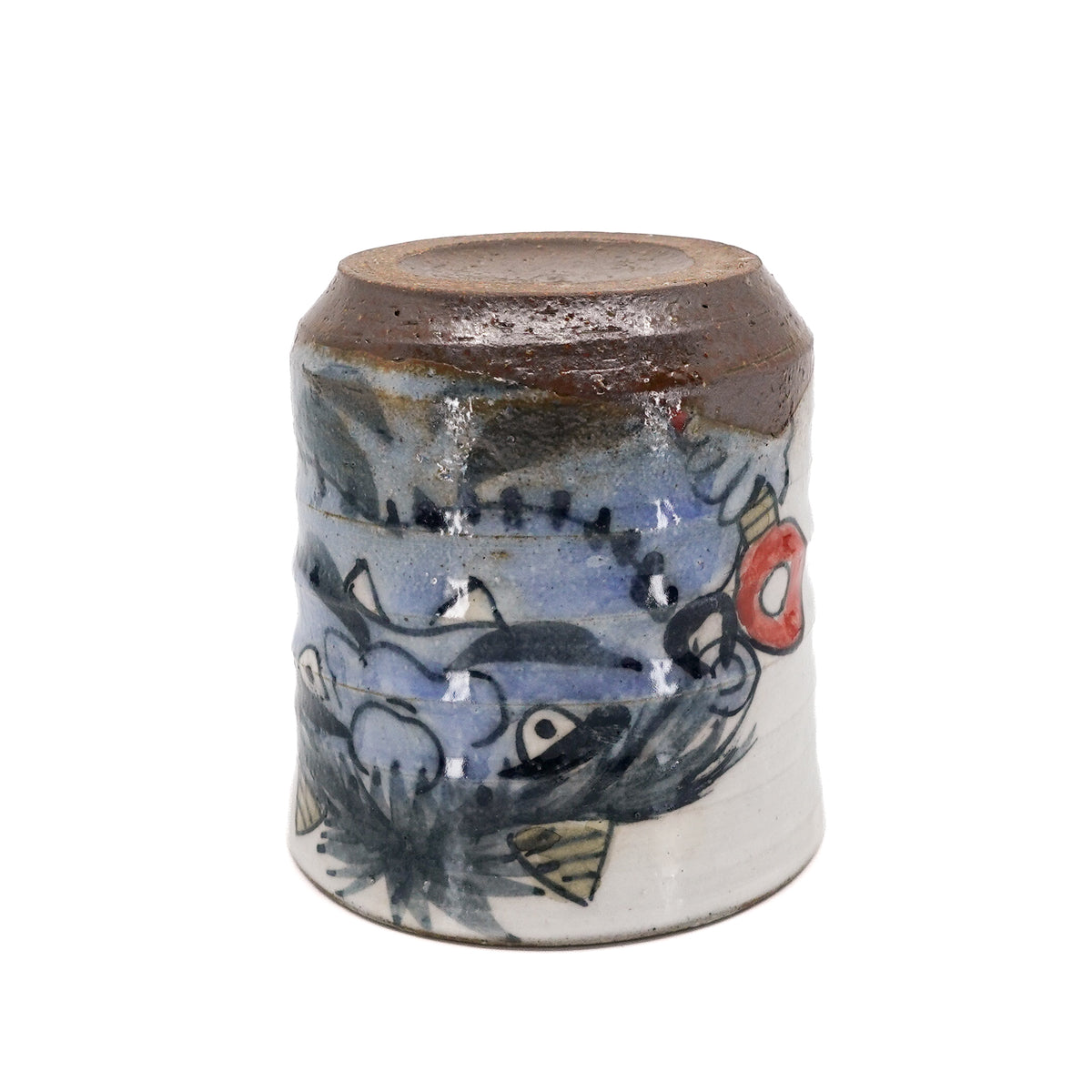 Oni Yunomi Teacup with Matching Paulownia Box - Blue