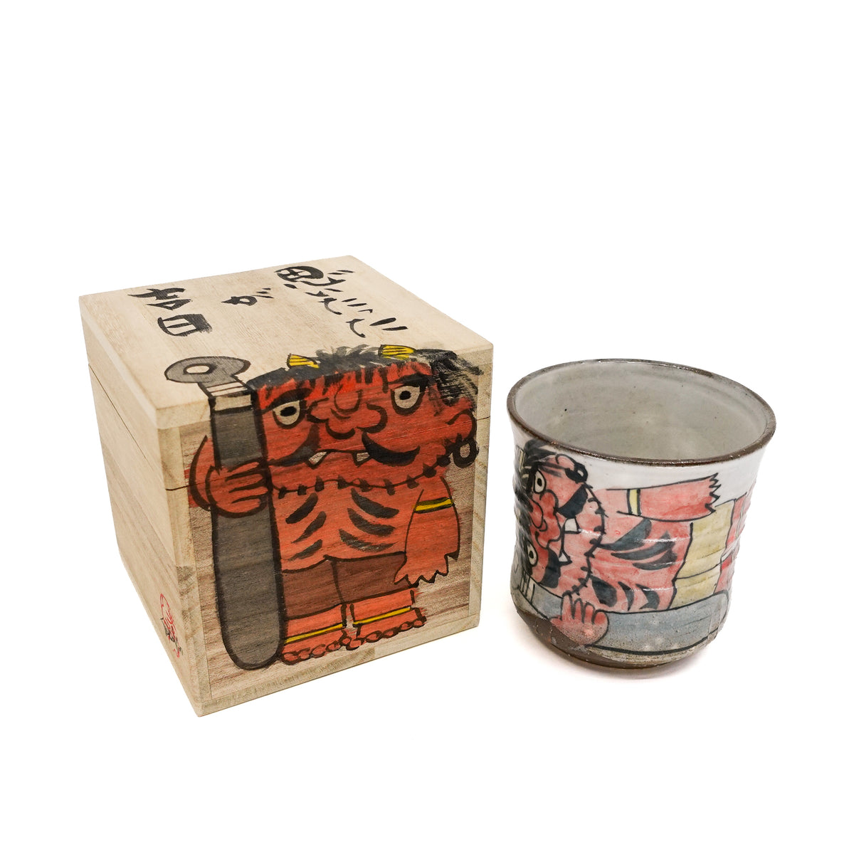 Oni Yunomi Teacup with Matching Paulownia Box - Red