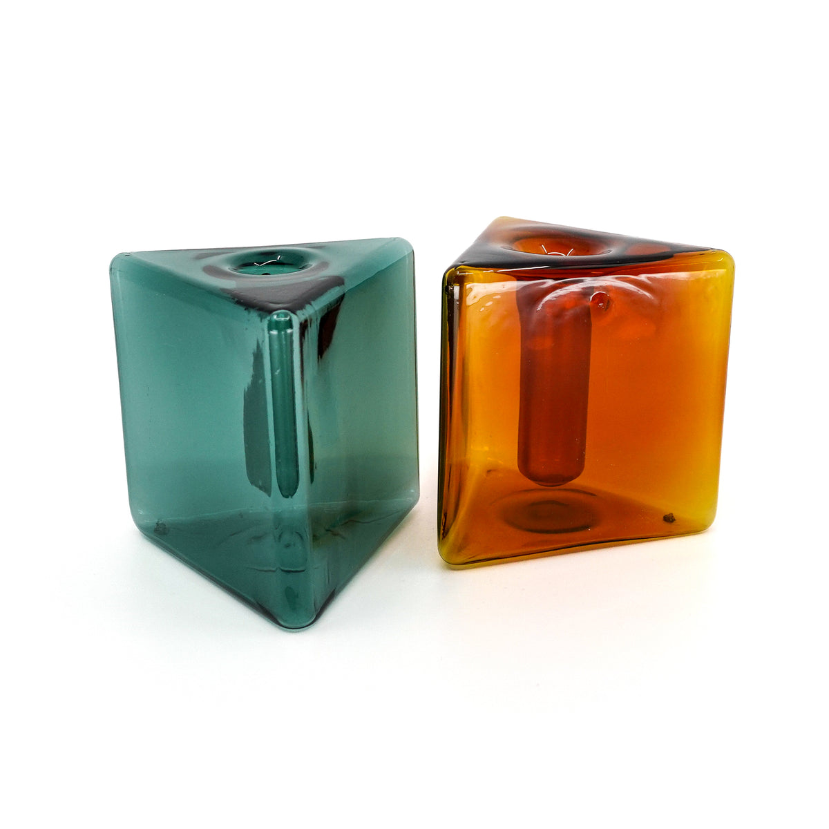 Triangular Glass Vase Mini Blue