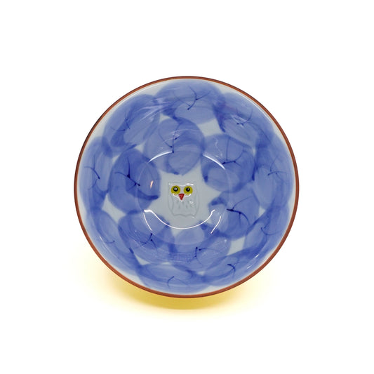 Owl Motif Yellow-Blue Rice Bowl