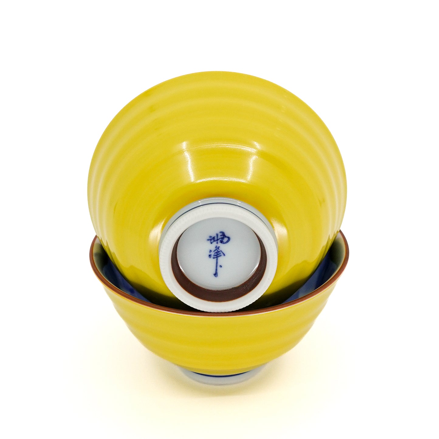 Owl Motif Yellow-Blue Rice Bowl
