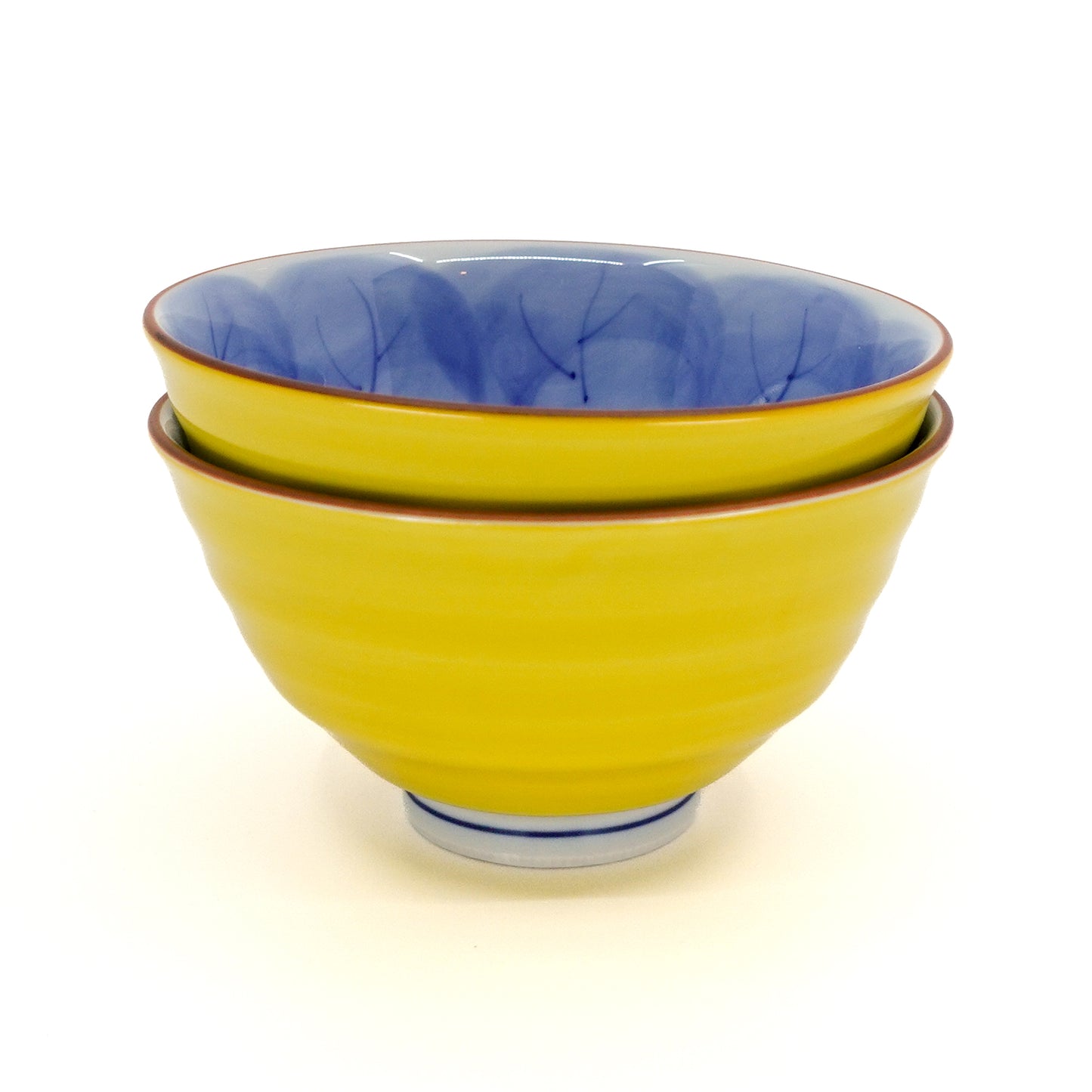 Owl Motif Yellow-Blue Rice Bowl