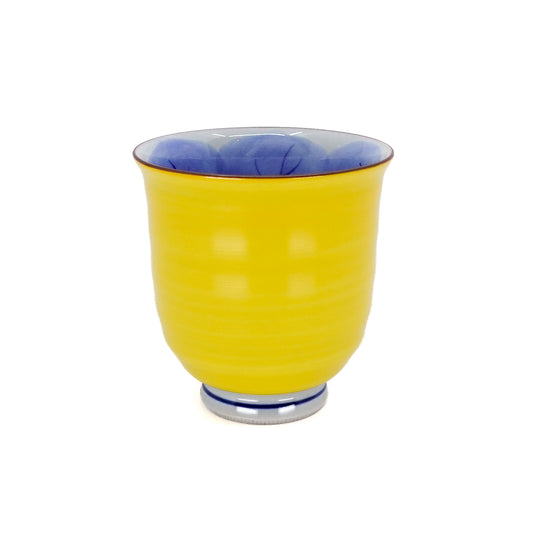 Owl Motif Yellow-Blue Yunomi Teacup