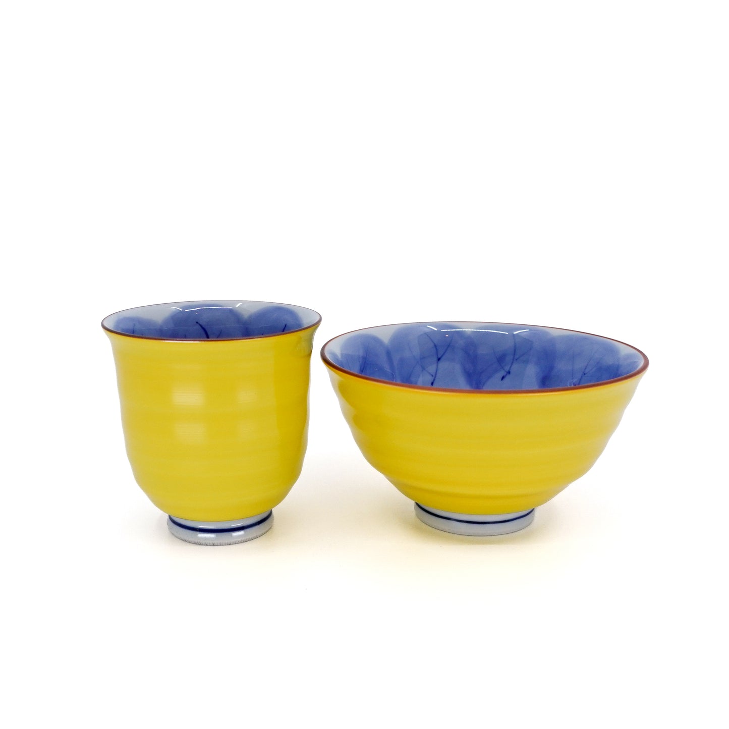 Owl Motif Yellow-Blue Rice Bowl